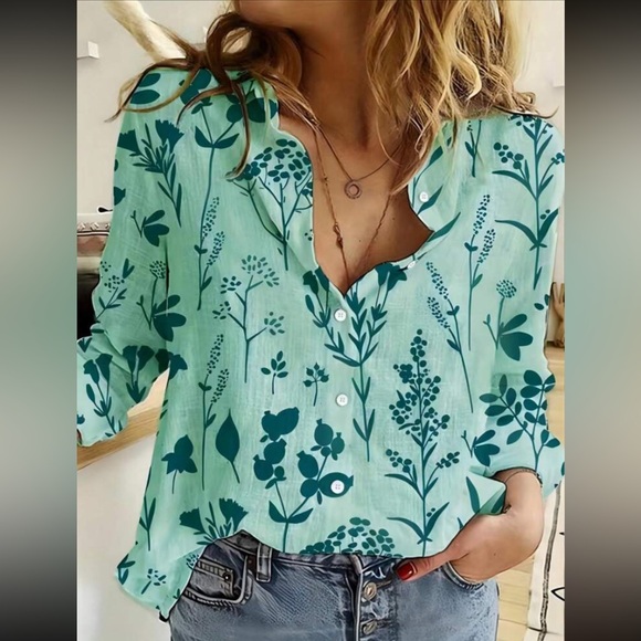 Boho floral print button down casual top - Picture 10 of 15